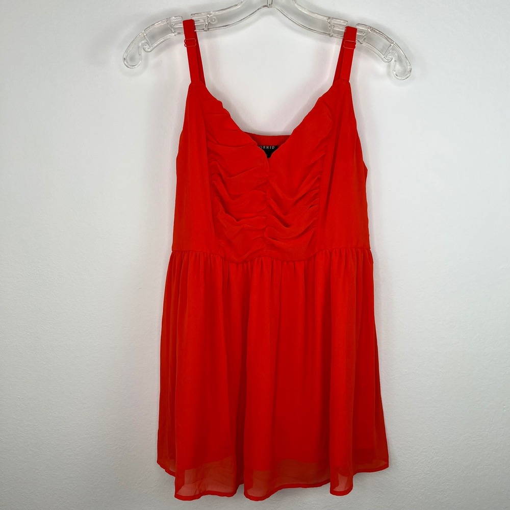 Torrid Women's Tank Top Size M/L 00 NWT Orange Babydoll Chiffon Bodice V Neck